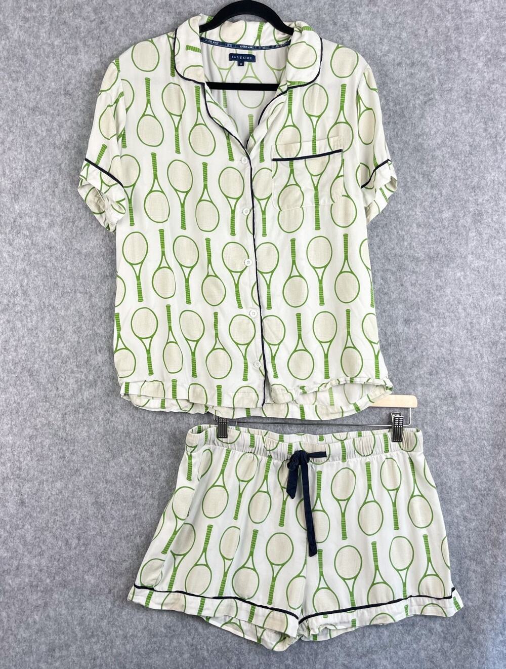 Katie Kime Tennis Time Top Shorts Pajama Set Womens Medium Cotton
